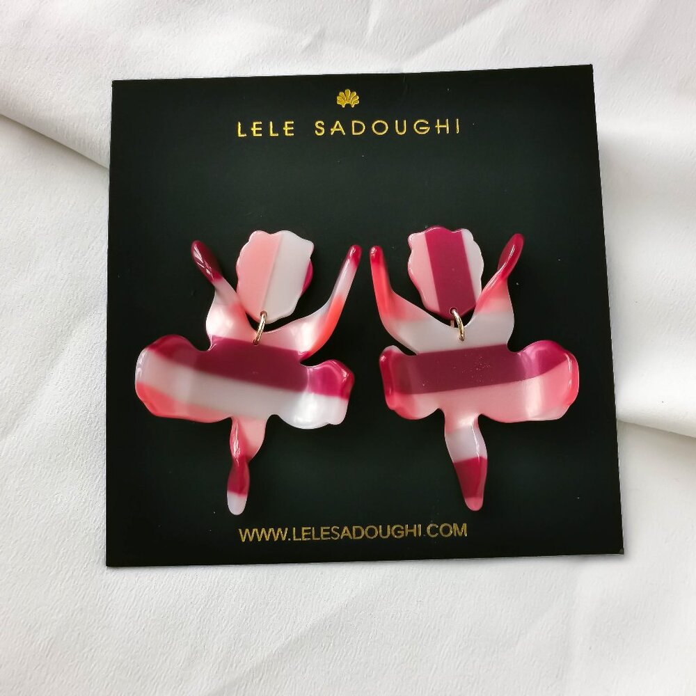 Lele Sadoughi Small Paper Lily Burgundy Stripe Earrings | NEW